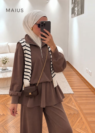 Maius Peplum Spor Takım - Kahve detay
