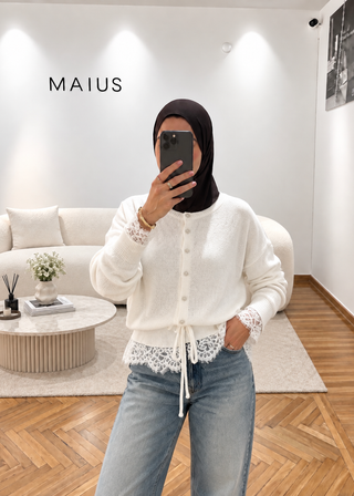 Maius Dantelli Hırka - Ekru