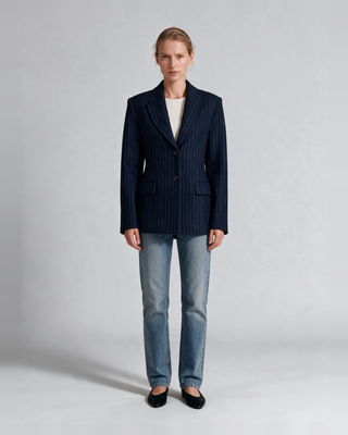 Maius Çizgili Kaşmir Blazer Ceket - Lacivert - Model Ön