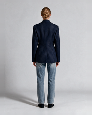 Maius Çizgili Kaşmir Blazer Ceket - Lacivert - Model Arka