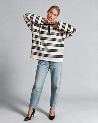 Maius Çizgili Sweatshirt - Siyah