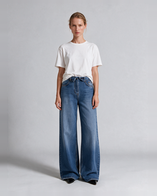 Maius Wide Leg Premium Jean - Koyu Mavi - Model Ön