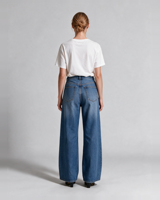 Maius Wide Leg Premium Jean - Koyu Mavi - Model Arka