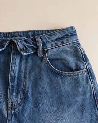 Maius Wide Leg Premium Jean - Koyu Mavi - Detay