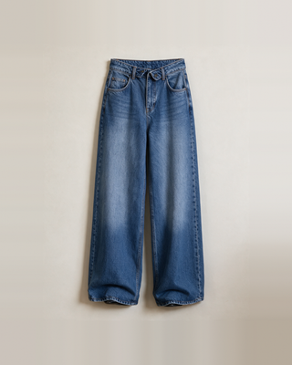 Maius Wide Leg Premium Jean - Koyu Mavi - Askıda Ön